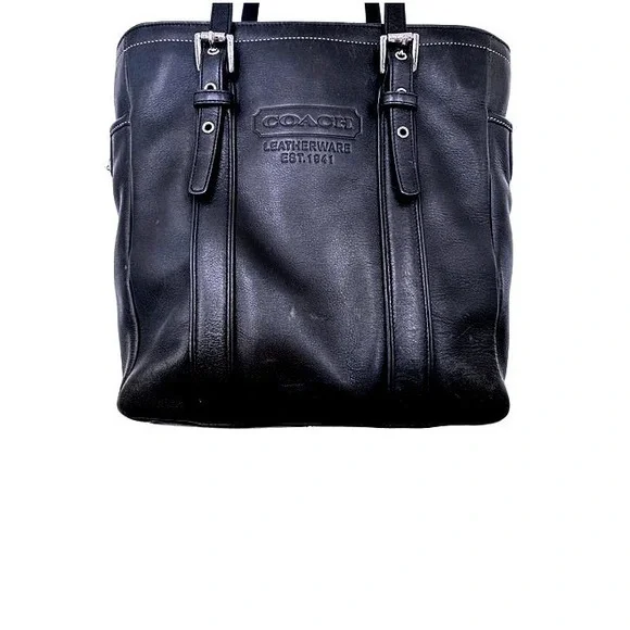 Coach Hamptons Black Leather Tote Bag Classic Shoulder Carry Handbag - Picture 5 of 12